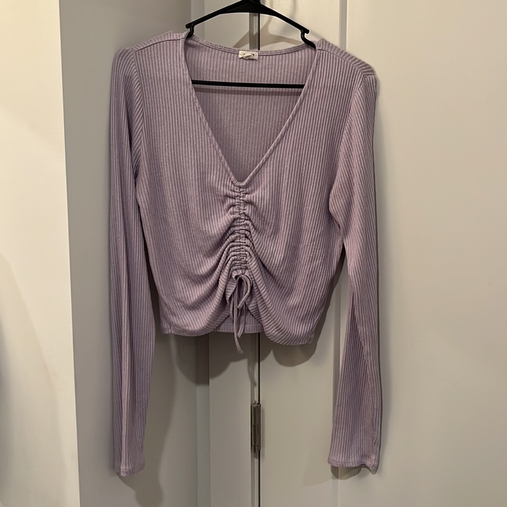 Garage; light purple; M; scrunch tie, long sleeve crop top; good condition